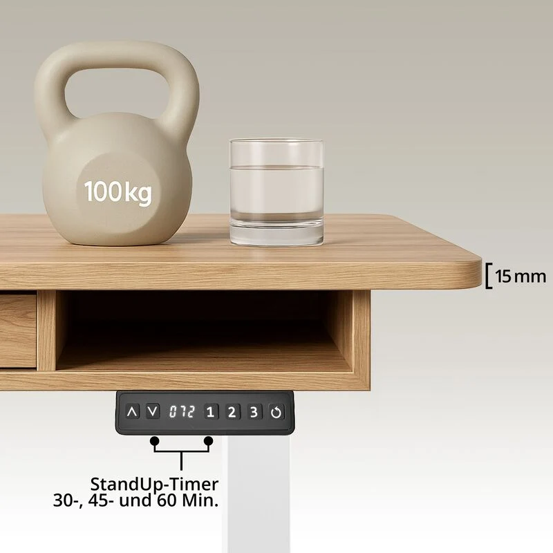 B-Ware hjh OFFICE Schreibtisch Tisch elektrisch verstellbar Eiche Weiß Worktime Style