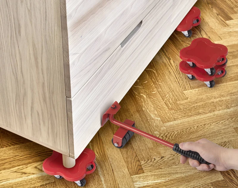 2x B-Ware TOOLCRAFT Möbelheber Transportroller Set 400kg Traglast 4 Räder Stahl 116x130mm
