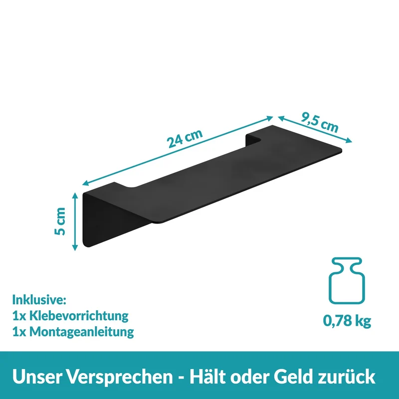 B-Ware WEISSENSTEIN Badablage Regal Ablage WOMO Edelstahl Schwarz selbstklebend929