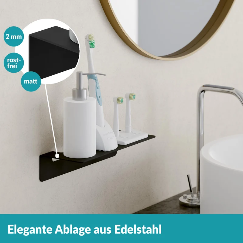 B-Ware WEISSENSTEIN Badablage Regal Ablage WOMO Edelstahl Schwarz selbstklebend929