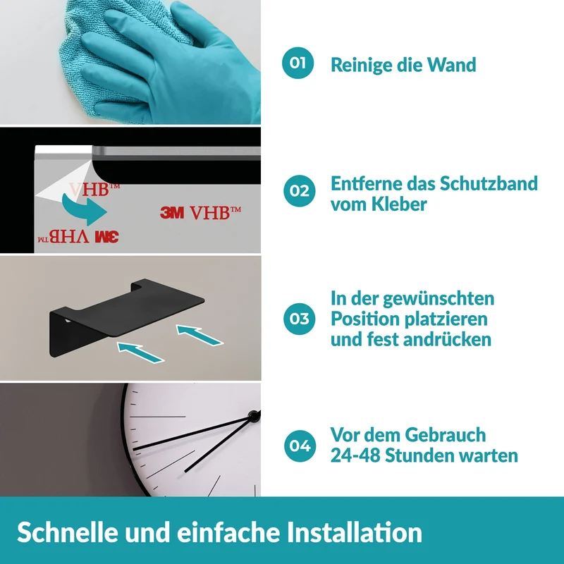 B-Ware Weissenstein Badablage Ablage Regal Schwarz Edelstahl ohne Bohren Wandmontage