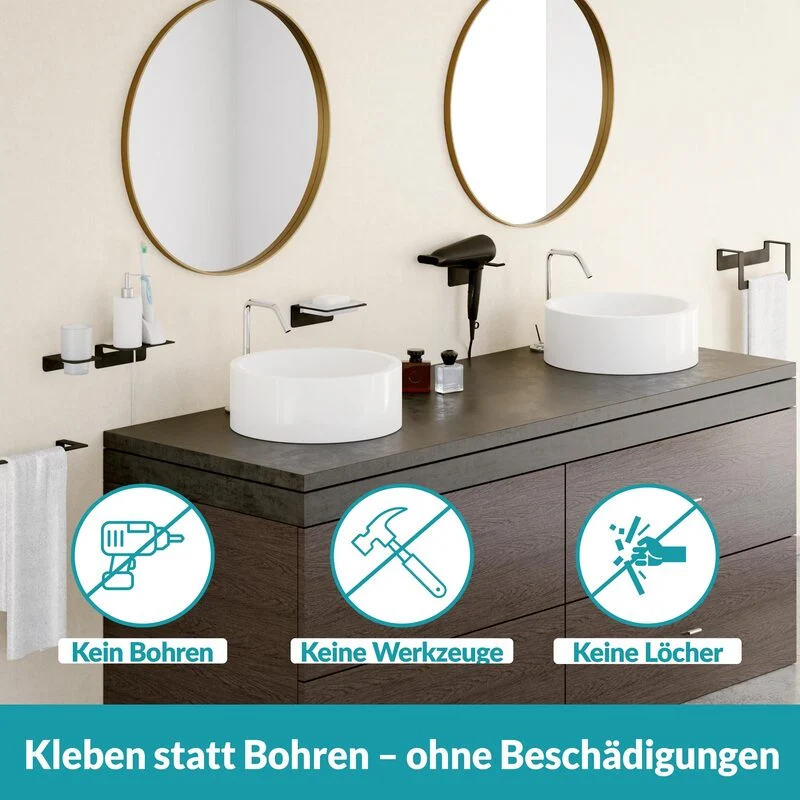 B-Ware Weissenstein Badablage Ablage Regal Schwarz Edelstahl ohne Bohren Wandmontage