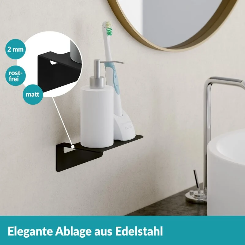 B-Ware Weissenstein Badablage Ablage Regal Schwarz Edelstahl ohne Bohren Wandmontage