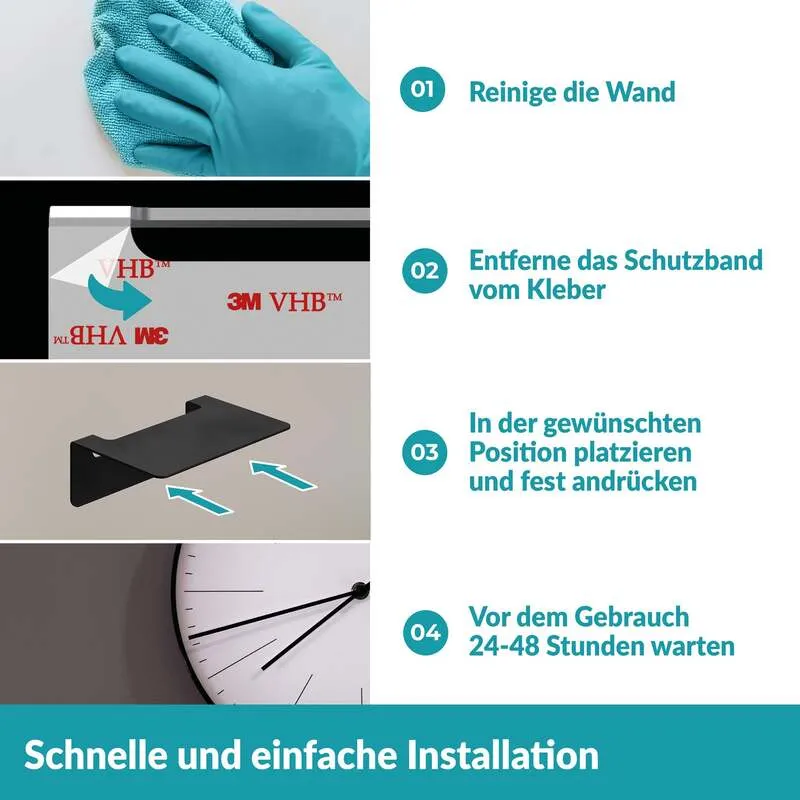 B-Ware Weissenstein Badablage Ablage Regal Schwarz Edelstahl ohne Bohren Wandmontage