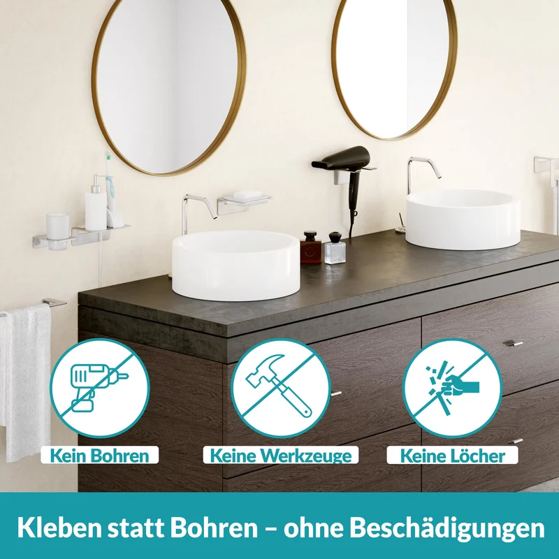 2x B-Ware WEISSENSTEIN Föhnhalter Haartrockner selbstklebend Edelstahl Silber 2 STÜCK