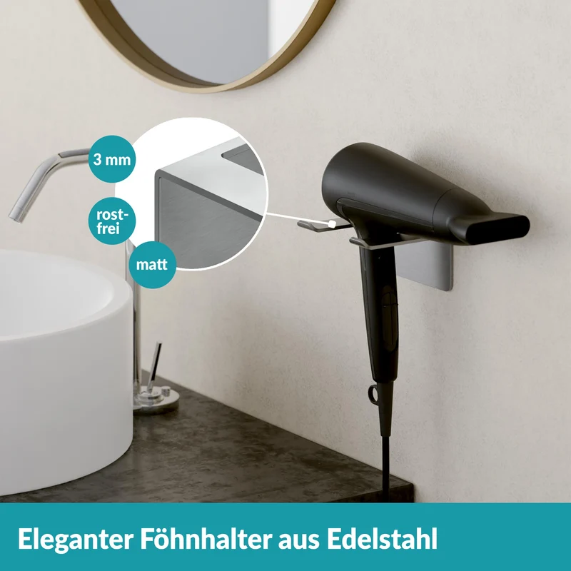 2x B-Ware WEISSENSTEIN Föhnhalter Haartrockner selbstklebend Edelstahl Silber 2 STÜCK