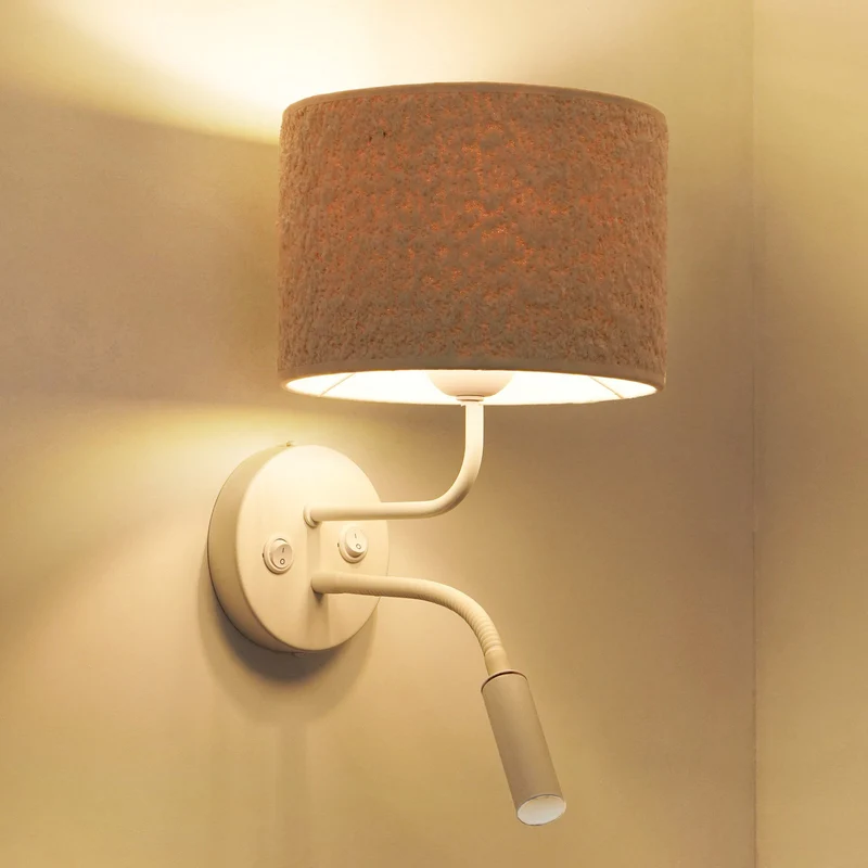 B-Ware Duolla Wandleuchte Wandlampe Roller Bouclé Leselicht Textil Metall weiß creme