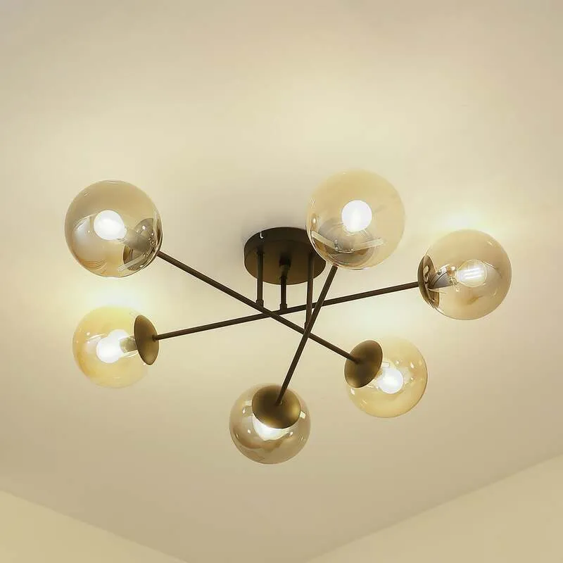 B-Ware Lindby Deckenleuchte Lampe Isamer Kugel rauchgrau amber Glas Wohnzimmer