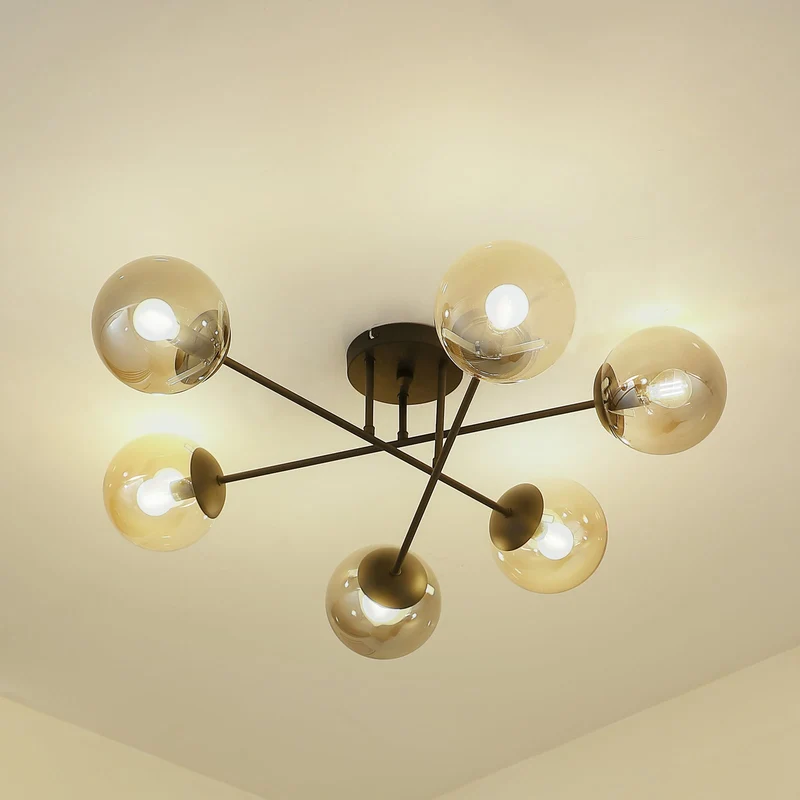 B-Ware Lindby Deckenleuchte Lampe Isamer Kugel rauchgrau amber Glas Wohnzimmer