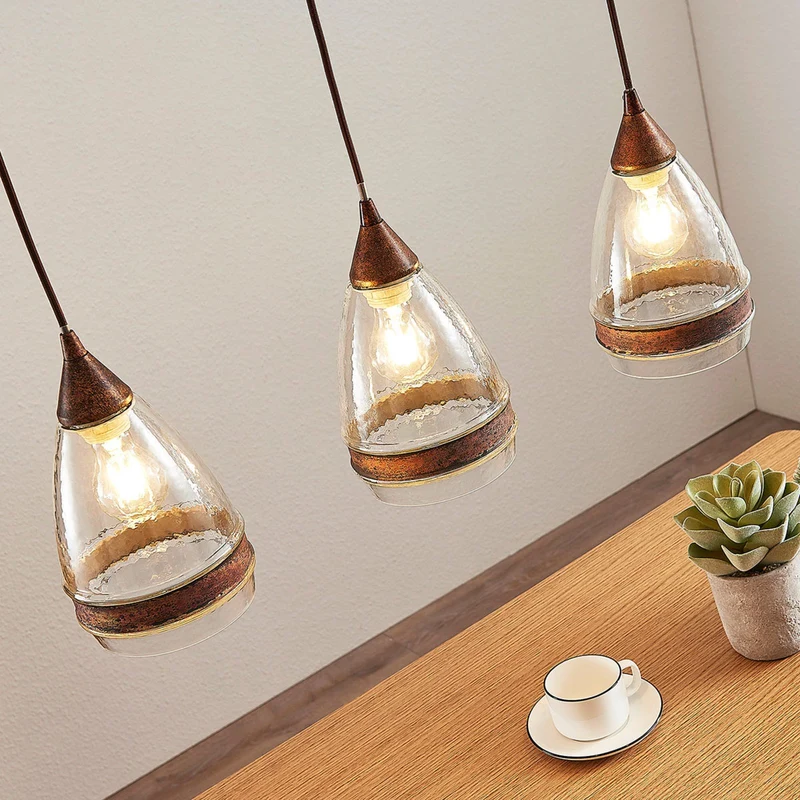 B-Ware Lindby Glas-Pendelleuchte Millina Pendellampe Lampe Leuchte 3 flg. E27 rostbr107