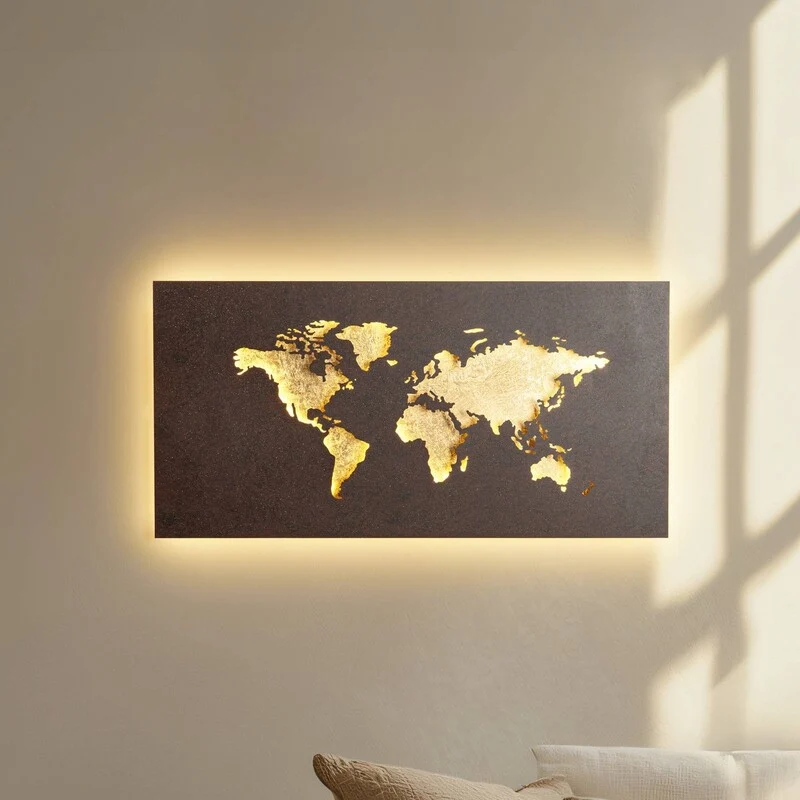 B-Ware Lucande Wandleuchte Wandlampe LED Metall rost gold Weltkarte SIEHE TEXT/FOTO