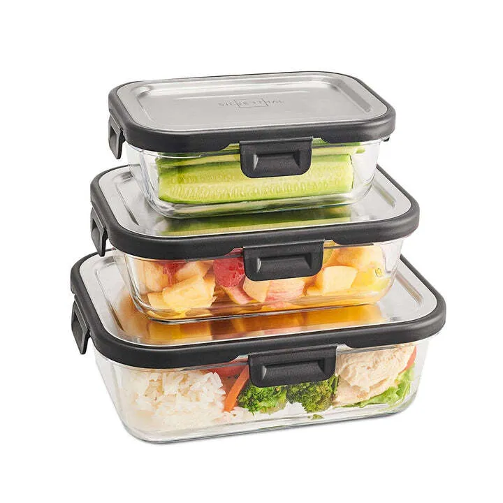 B-Ware SILBERTHAL Frischhaltedosen Vorratsdosen Glas Edelstahl 3er-Set Klickverschluss