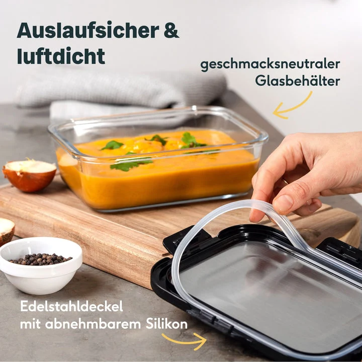 B-Ware SILBERTHAL Frischhaltedosen Vorratsdosen Glas Edelstahl 3er-Set Klickverschluss