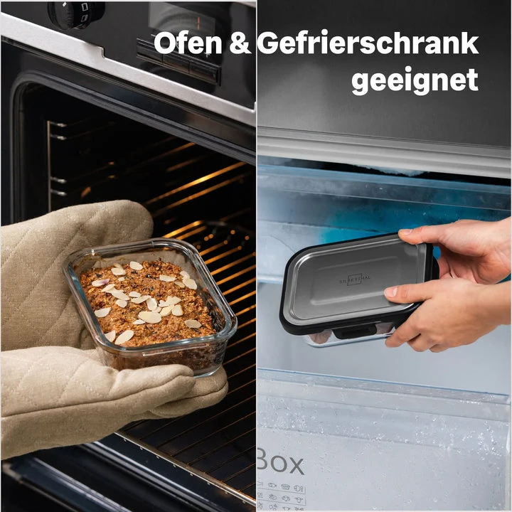 B-Ware SILBERTHAL Frischhaltedosen Vorratsdosen Glas Edelstahl 3er-Set Klickverschluss