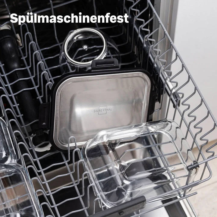 B-Ware SILBERTHAL Frischhaltedosen Vorratsdosen Glas Edelstahl 3er-Set Klickverschluss