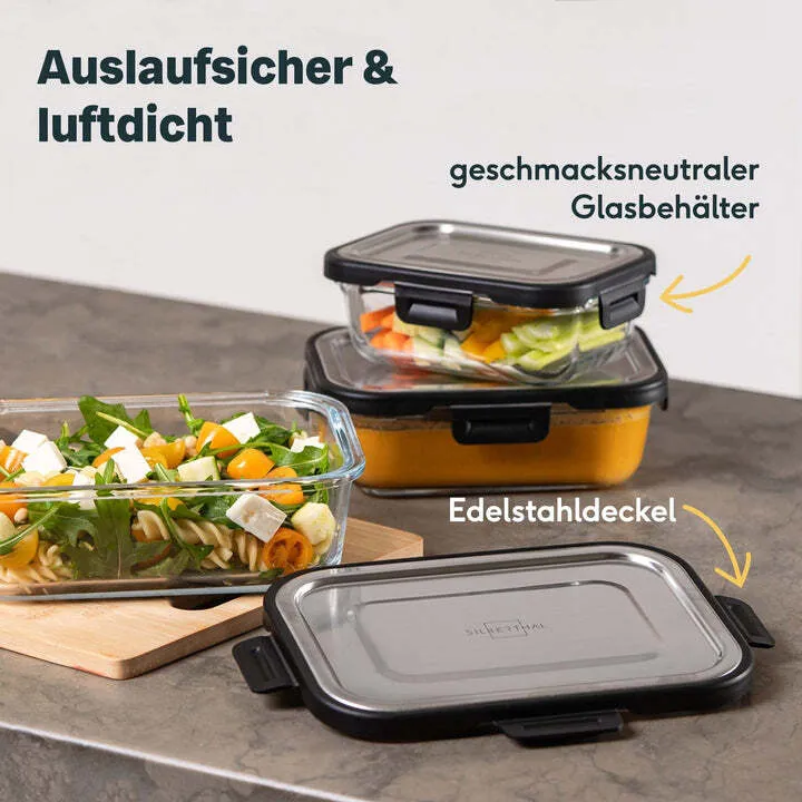 B-Ware SILBERTHAL Frischhaltedosen Vorratsdosen Glas Edelstahl 3er-Set Klickverschluss