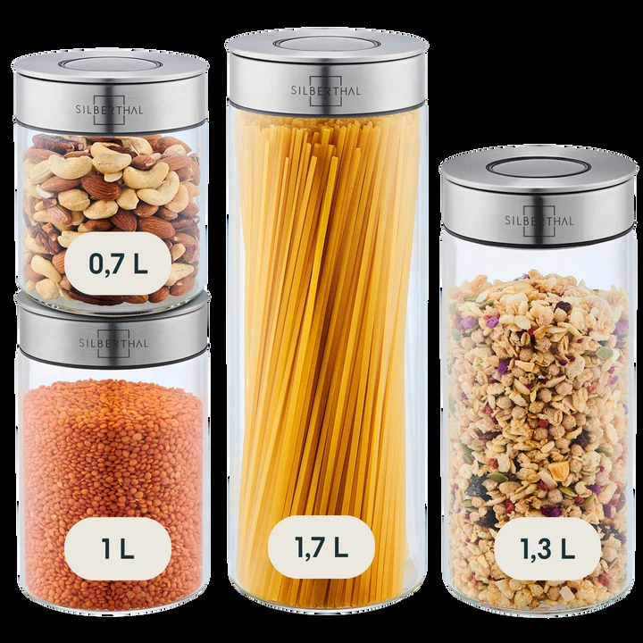 B-Ware SILBERTHAL Vorratsglas Aufbewahrungsbehälter 4er Set Lebensmittel Glas Silkon
