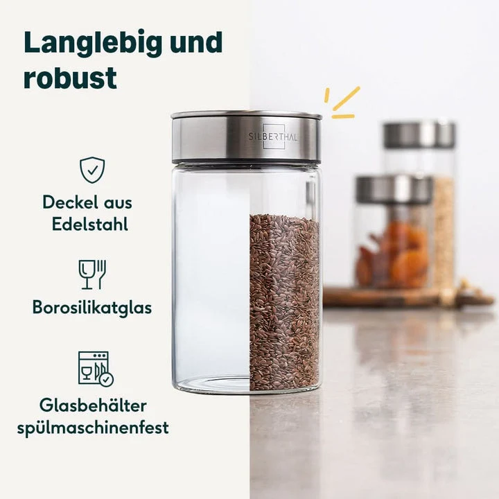B-Ware SILBERTHAL Vorratsglas Aufbewahrungsbehälter 4er Set Lebensmittel Glas Silkon