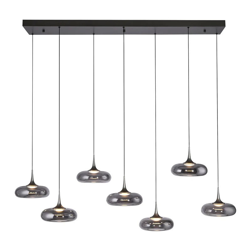 B-Ware SCHÖNER WOHNEN Pendelleuchte Hängelampe LED POSH Rauchglas dimmbar 7-flammig