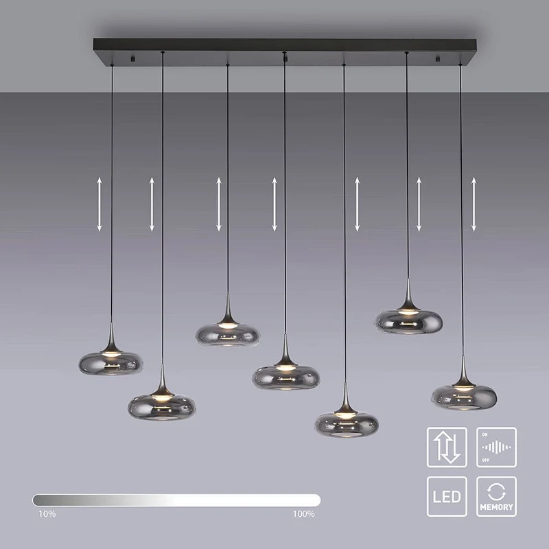 B-Ware SCHÖNER WOHNEN Pendelleuchte Hängelampe LED POSH Rauchglas dimmbar 7-flammig
