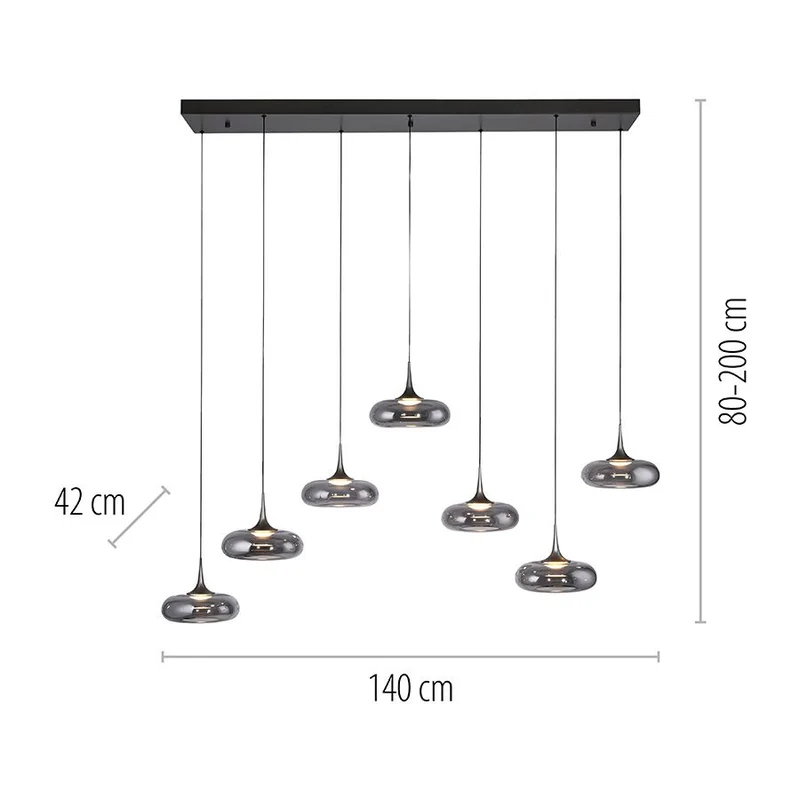 B-Ware SCHÖNER WOHNEN Pendelleuchte Hängelampe LED POSH Rauchglas dimmbar 7-flammig
