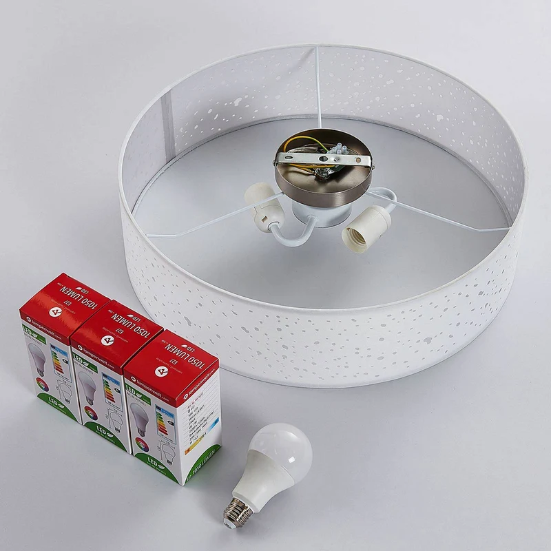 B-Ware Lindby Deckenlampe Deckenleuchte Alwine LED weiß Stoff Metall WLAN dimmbar direk