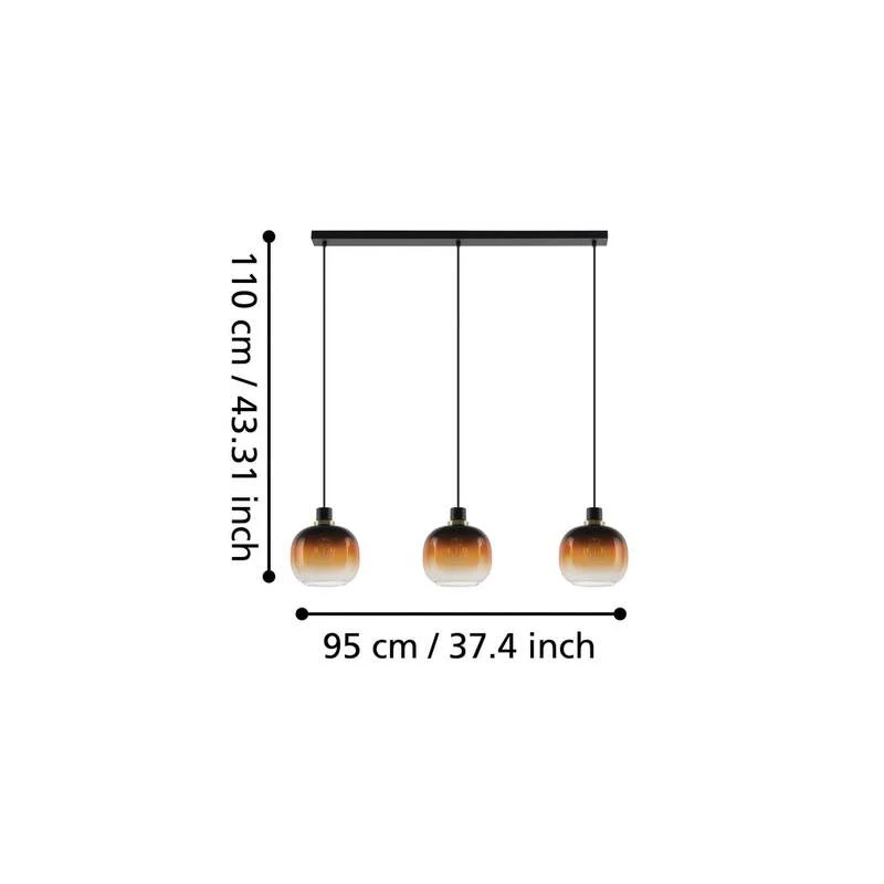 B-Ware EGLO Hängelampe Pendelleuchte Oilella schwarz braun Glas Länge 95 cm 3-flam413