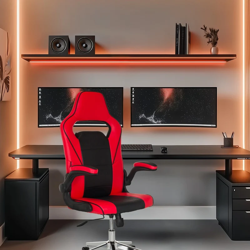 B-Ware MYBUERO Gamingstuhl Bürostuhl Game Sport Pro Kunstleder klappbare Armlehnen