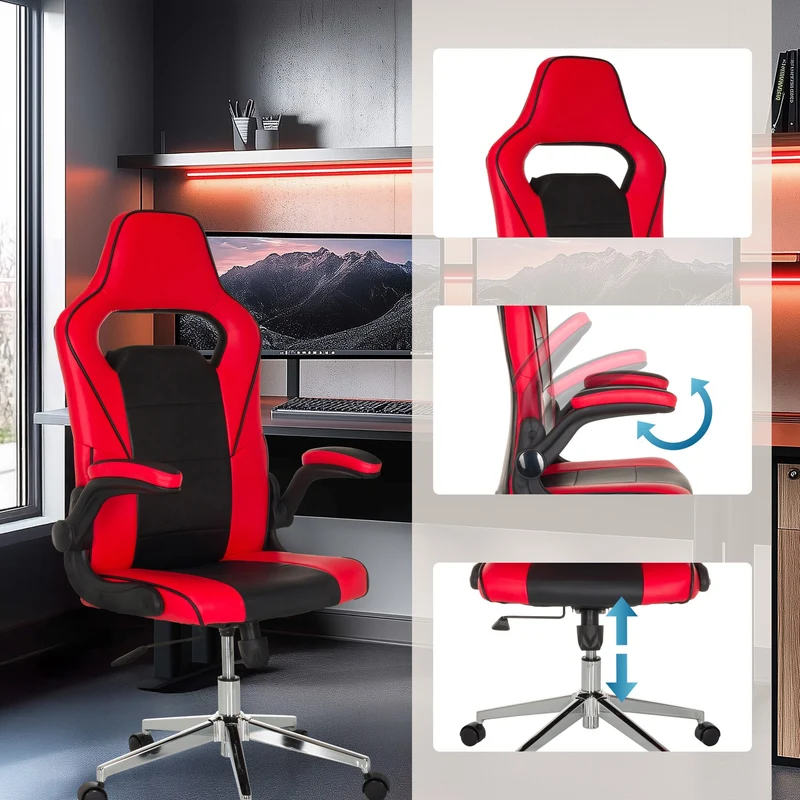 B-Ware MYBUERO Gamingstuhl Bürostuhl Game Sport Pro Kunstleder klappbare Armlehnen