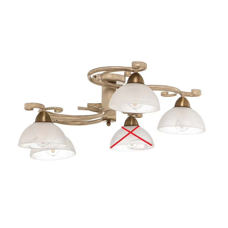 B-Ware Deckenlampe Flora fünf Glasschirme weiß messing Deckenleuchte SIEHE TEXT/FOTO419