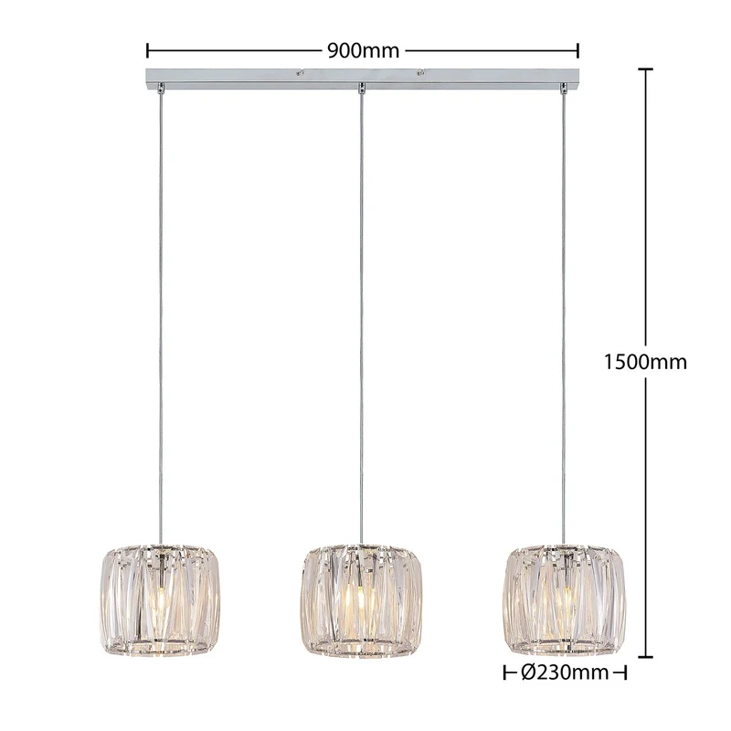 B-Ware Lindby Hängelampe Pendelleuchte Sofia chrom transparent Metall Acryl 3-flammig