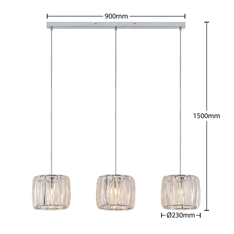 B-Ware Lindby Hängelampe Pendelleuchte Sofia chrom transparent Metall Acryl 3-flammig