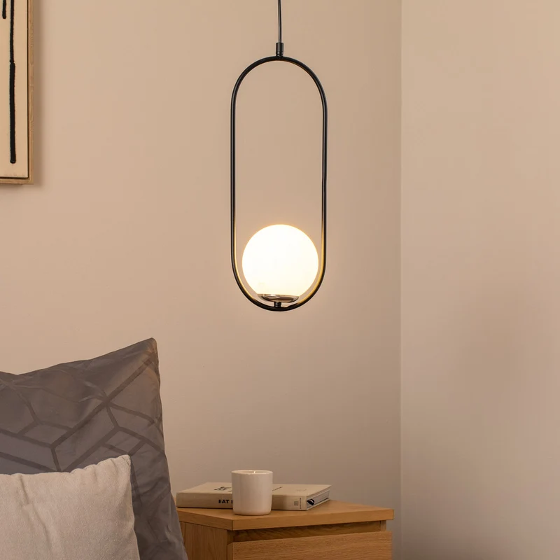 B-Ware Opviq Hängeleuchte Pendelleuchte Mudoni Deckenlampe schwarz weiß Glas Metall 731