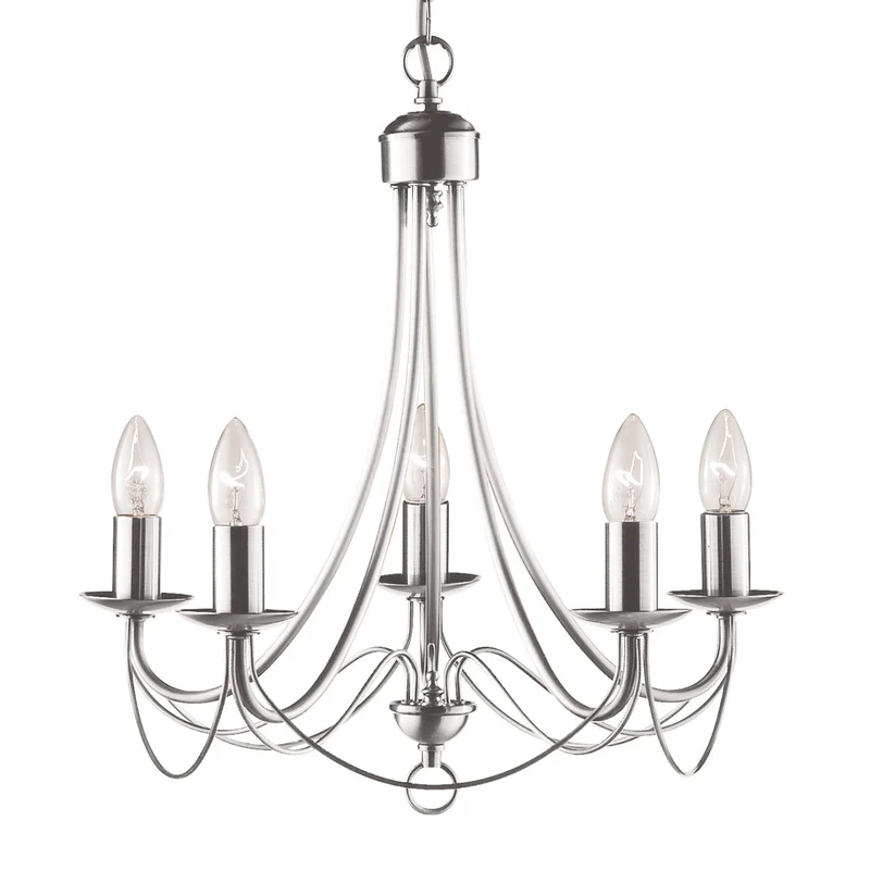 B-Ware Searchlight Kronleuchter Maypole satin silber fünfflammig Deckenlampe Lampe Deko