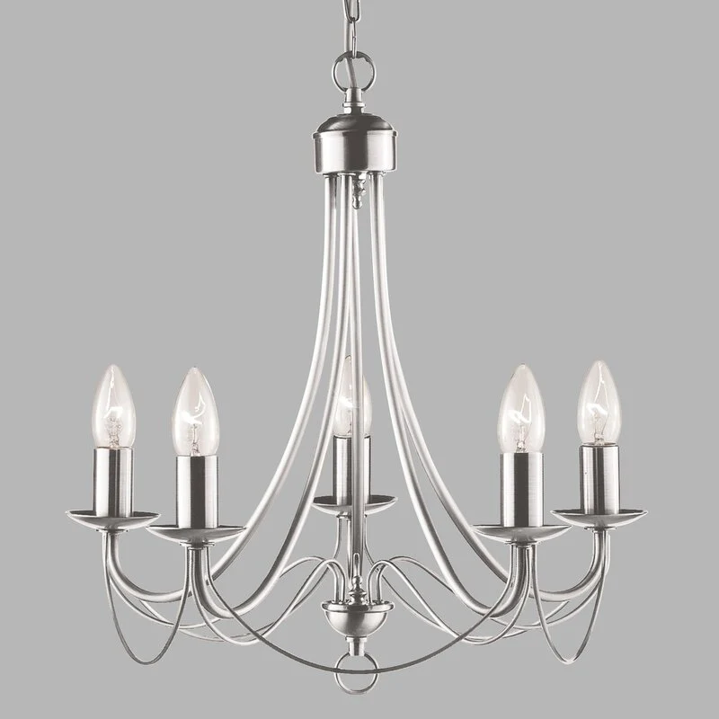 B-Ware Searchlight Kronleuchter Maypole satin silber fünfflammig Deckenlampe Lampe Deko
