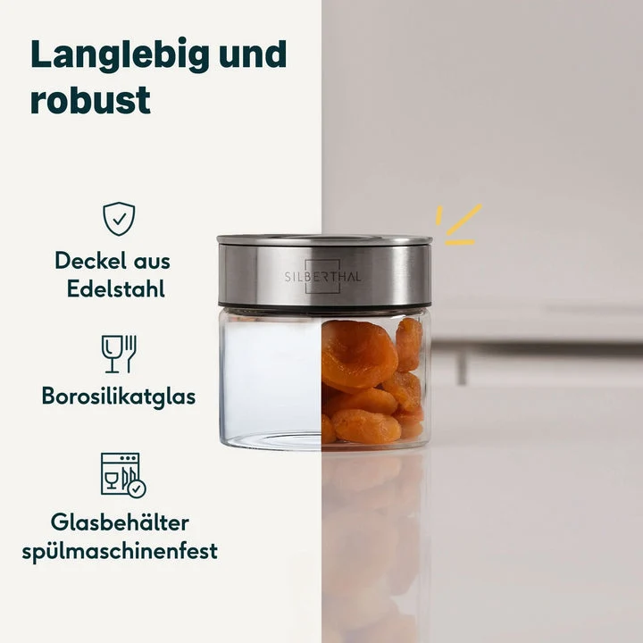 B-Ware SILBERTHAL Vorratsglas Aufbewahrung Glasbehälter Borosilikatglas 400ml 3 STÜCK