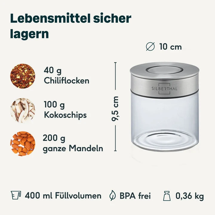 B-Ware SILBERTHAL Vorratsglas Aufbewahrung Glasbehälter Borosilikatglas 400ml 3 STÜCK