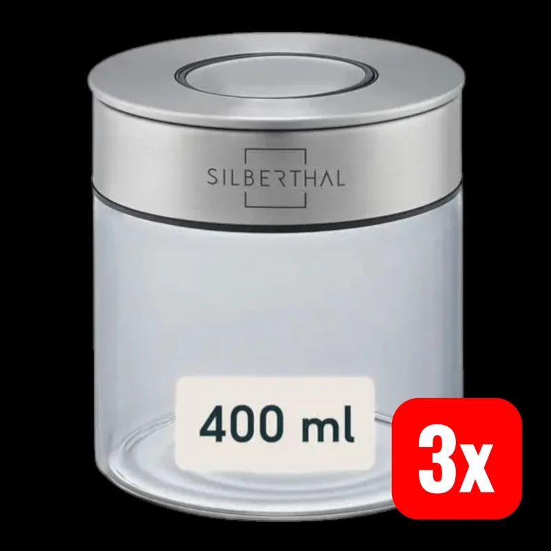 B-Ware SILBERTHAL Vorratsglas Aufbewahrung Glasbehälter Borosilikatglas 400ml 3 STÜCK