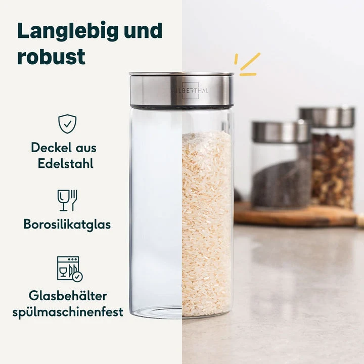 B-Ware SILBERTHAL Vorratsglas Luftdicht Behälter Aufbewahrung Edelstahl Deckel 2 STÜCK