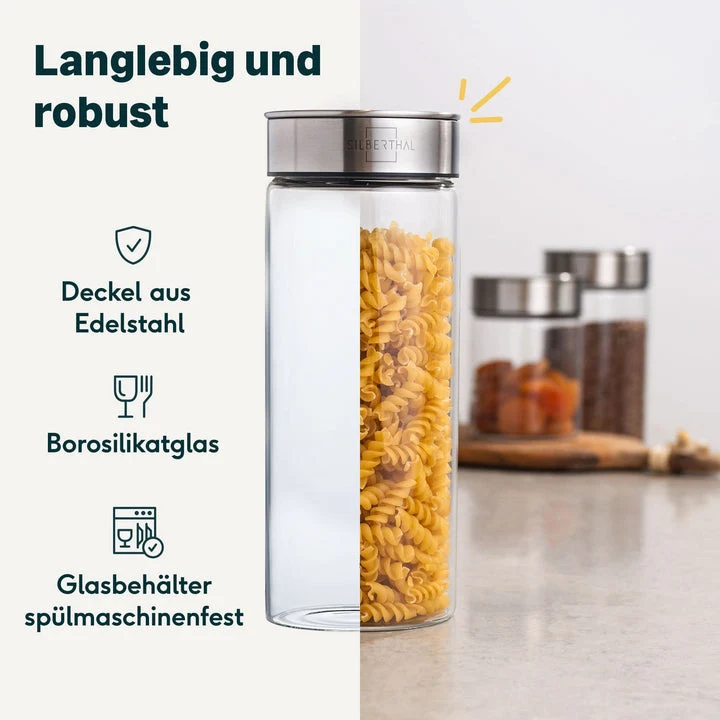 B-Ware SILBERTHAL Vorratsglas Aufbewahrungs Lebensmittel Borosilikatglas 1500ml 2 STÜCK