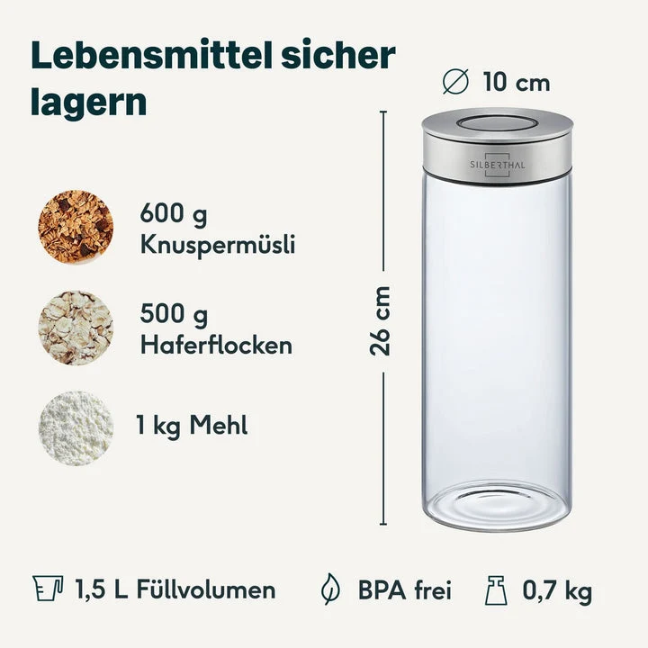 B-Ware SILBERTHAL Vorratsglas Aufbewahrungs Lebensmittel Borosilikatglas 1500ml 2 STÜCK