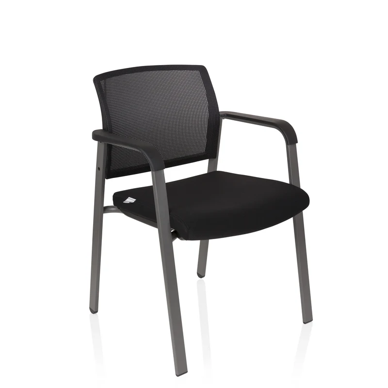 B-Ware hjh OFFICE Besucherstuhl Konferenzstuhl Stuhl schwarz Netzstoff Stoff Armlehnen