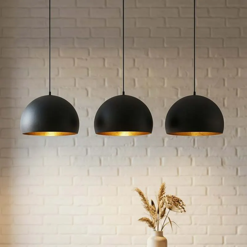 B-Ware Lindby Hängelampe Pendellampe Tarjei schwarz gold Metall Länge 120cm Esszimmer