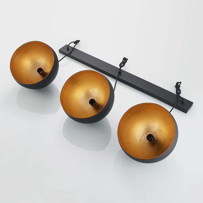B-Ware Lindby Hängelampe Pendellampe Tarjei schwarz gold Metall Länge 120cm Esszimmer