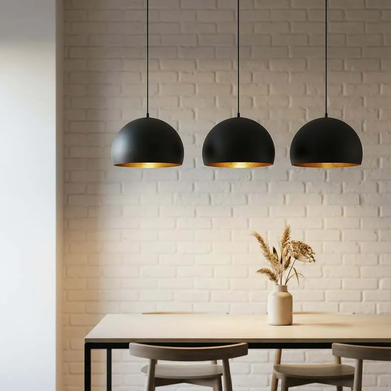 B-Ware Lindby Hängelampe Pendellampe Tarjei schwarz gold Metall Länge 120cm Esszimmer