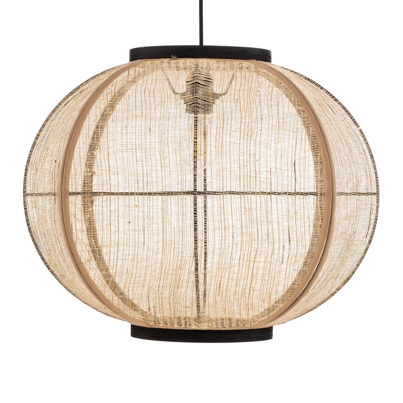 B-Ware Lindby Hängeleuchte Lampe Deckenleuchte Aurinil holzfarben Leinen Ø 48cm E27