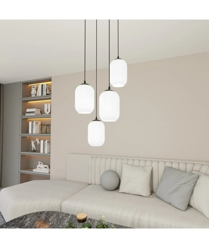 B-Ware EMIBIG Hängeleuchte Lampe Verdi 4 × E27 Schwarz Opalweiß Pendelleuchte Lampe