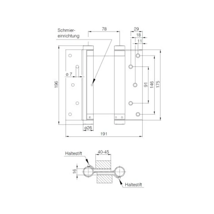 B-Ware DENI Pendeltürband Türscharnier Türband beidseitig pendelnd Stahl Gr. 39/176mm