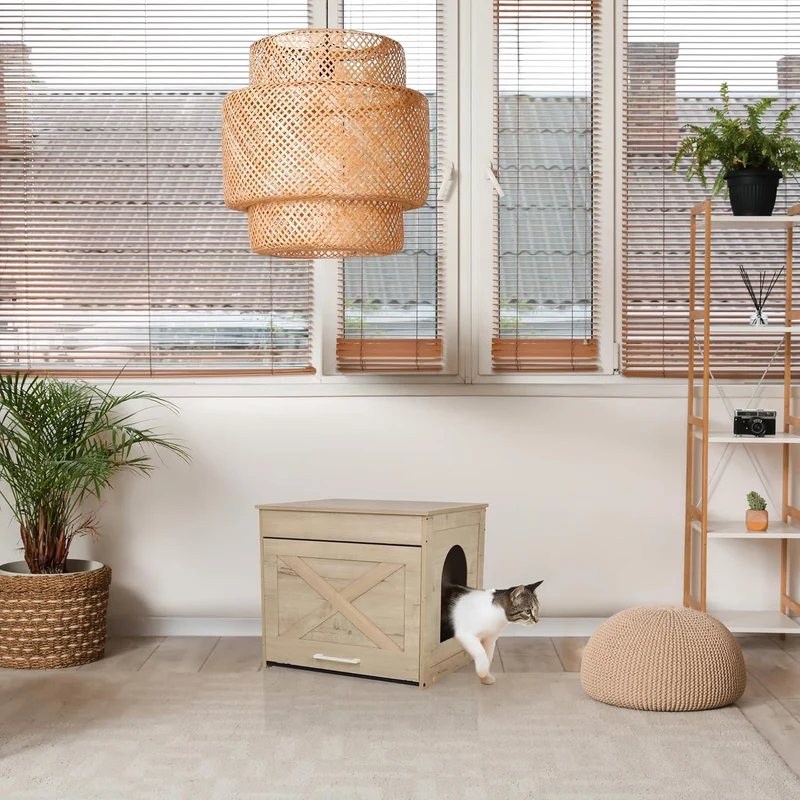 B-Ware hjh LVING Katzenhaus Katzenbox Katzenklo PAWBOX 1 Eiche Schublade Kratzbrett
