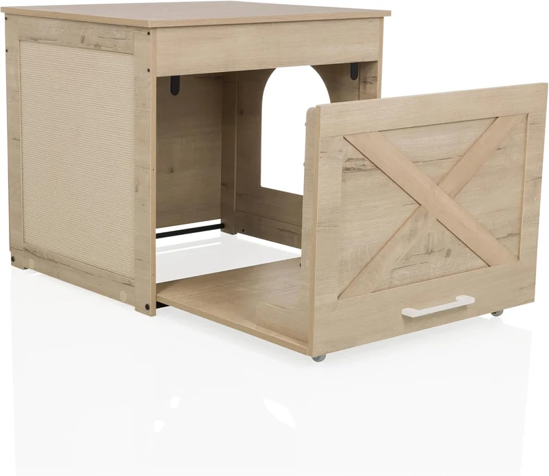 B-Ware hjh LVING Katzenhaus Katzenbox Katzenklo PAWBOX 1 Eiche Schublade Kratzbrett